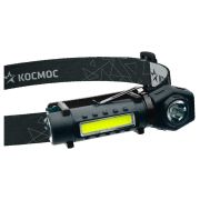 Фонарь аккумуляторный налобный 3Вт LED+3Вт COB LED с коллиматорной линзой Li-ion 18650 1200мА.ч корпус ABS-пластик USB-шнур type C магнит на корпусе зажим для крепления регулируемый эласт. ремешок КОСМОС KOC508Lit