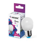 Лампа светодиодная 6.5Вт шар 6500К холод. бел. E27 220В КОСМОС LkecLED6.5wGL45E2765